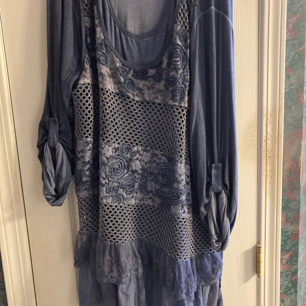 Cracker Barrel Blue Lace Tunic Top sz XXL